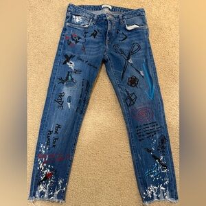 Zara Blue Jeans with Artistic Prints